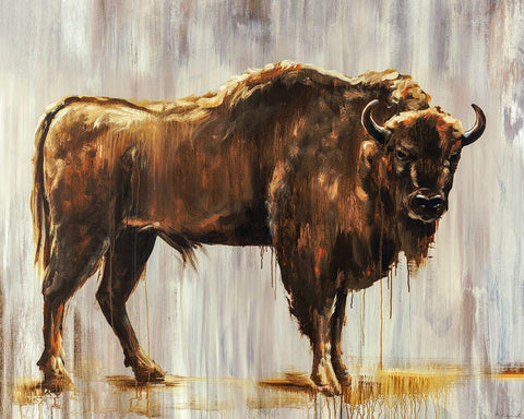Bison Black Ornate Wood Framed Art Print with Double Matting by Edmunds, Sydney