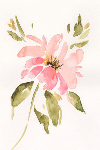 One Pink Bloom I Black Ornate Wood Framed Art Print with Double Matting by Moore, Regina
