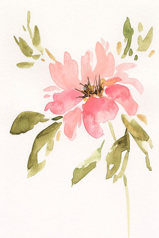 One Pink Bloom II White Modern Wood Framed Art Print with Double Matting by Moore, Regina