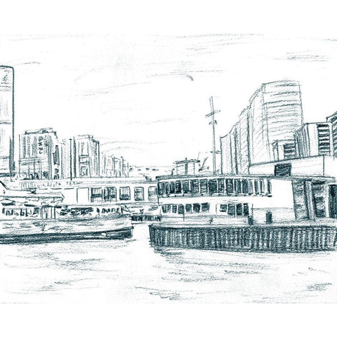 Ferryboats III White Modern Wood Framed Art Print by Wang, Melissa