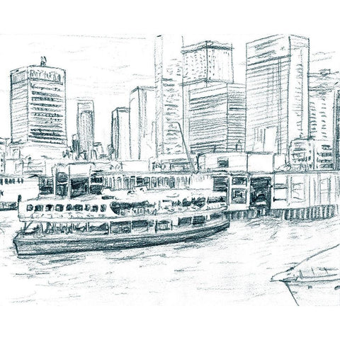 Ferryboats IV White Modern Wood Framed Art Print by Wang, Melissa