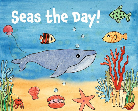 Cute Sea Creatures II White Modern Wood Framed Art Print with Double Matting by Longley, Alicia