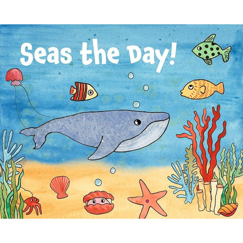 Cute Sea Creatures II Black Modern Wood Framed Art Print with Double Matting by Longley, Alicia
