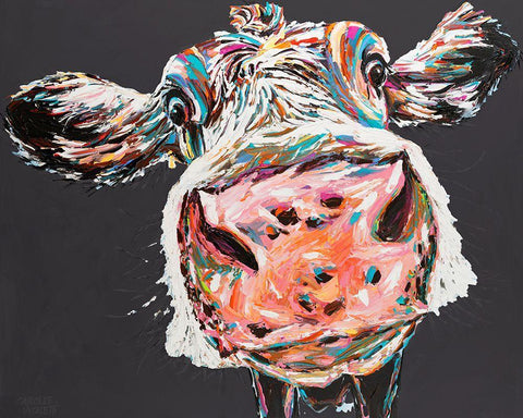 Custom Funny Cow I Black Ornate Wood Framed Art Print with Double Matting by Vitaletti, Carolee
