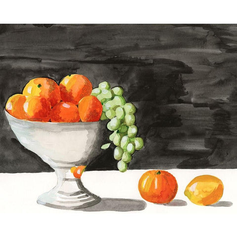 Watercolor Fruit Bowl II Black Modern Wood Framed Art Print with Double Matting by Longley, Alicia