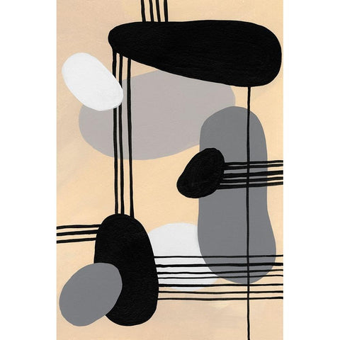 Interconnected Shapes II Black Modern Wood Framed Art Print with Double Matting by Moore, Regina