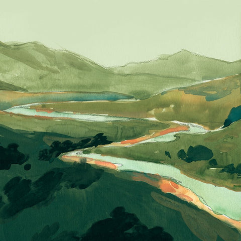 Winding Green River I Black Ornate Wood Framed Art Print with Double Matting by Green, Jacob