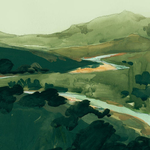 Winding Green River II Black Modern Wood Framed Art Print by Green, Jacob