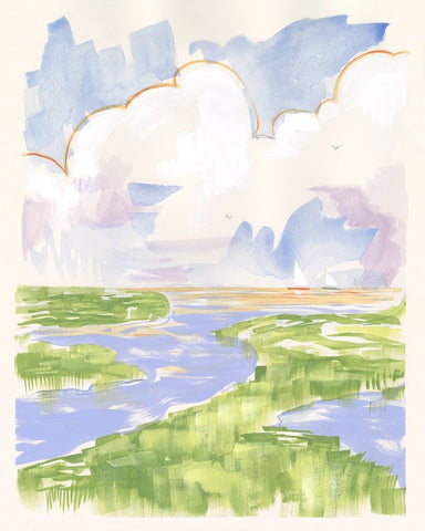 Low Country River Vista II White Modern Wood Framed Art Print with Double Matting by Marr, Laura