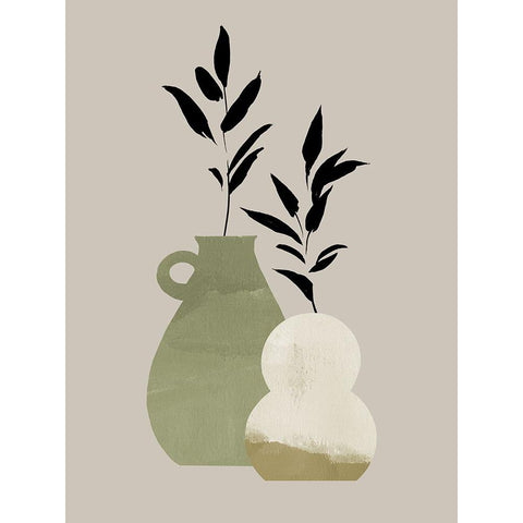Simple Bud Vases II Black Modern Wood Framed Art Print with Double Matting by Green, Jacob
