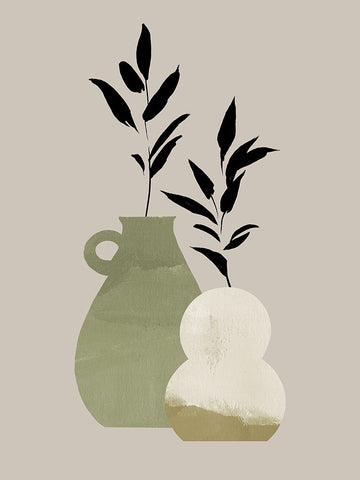 Simple Bud Vases II White Modern Wood Framed Art Print with Double Matting by Green, Jacob