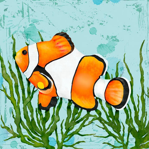Tropical Fish in Seaweed I Black Modern Wood Framed Art Print by Reynolds, Jade