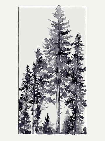 Inky Evergreen II White Modern Wood Framed Art Print with Double Matting by Green, Jacob