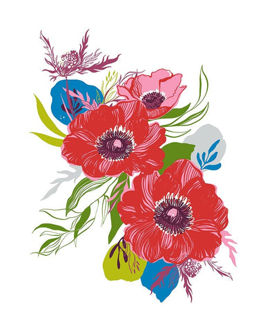 Brilliant Poppies II White Modern Wood Framed Art Print with Double Matting by Marr, Laura
