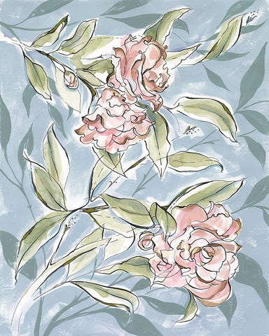 Faded Camellias I Black Ornate Wood Framed Art Print with Double Matting by Marr, Laura