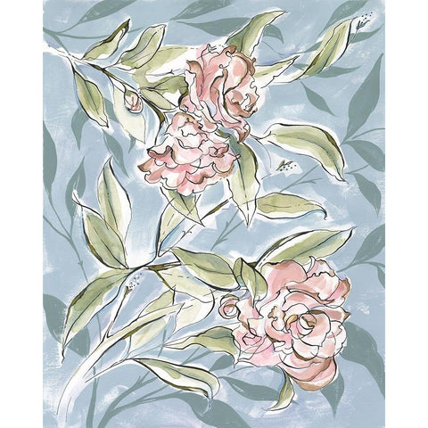 Faded Camellias I White Modern Wood Framed Art Print by Marr, Laura