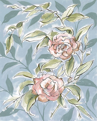 Faded Camellias II White Modern Wood Framed Art Print with Double Matting by Marr, Laura