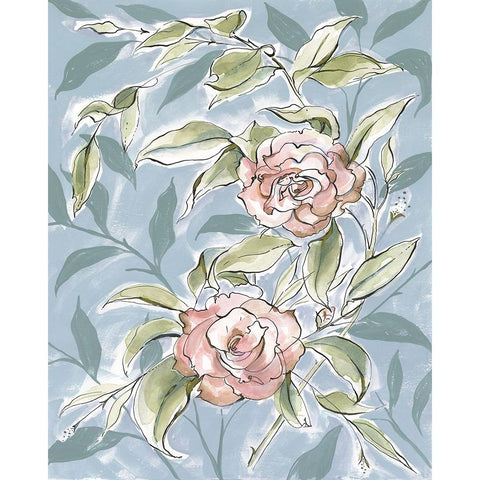 Faded Camellias II Black Modern Wood Framed Art Print with Double Matting by Marr, Laura