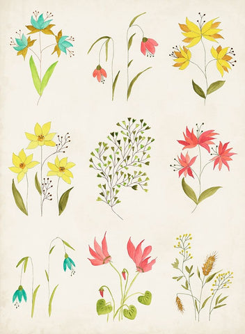 Floral Gatherings Grid White Modern Wood Framed Art Print with Double Matting by Legner, Gayle Martin
