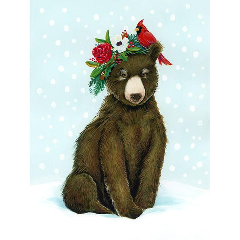 Winter Woodland Creatures with Cardinals I Black Modern Wood Framed Art Print with Double Matting by Marr, Laura