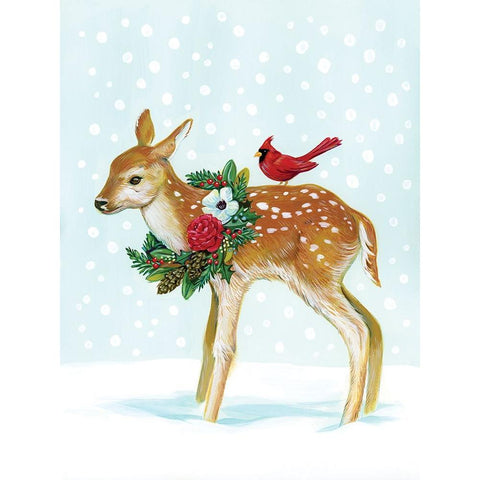 Winter Woodland Creatures with Cardinals II White Modern Wood Framed Art Print by Marr, Laura