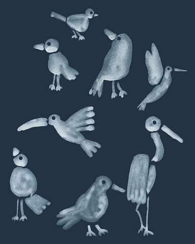 Flock II White Modern Wood Framed Art Print with Double Matting by Longley, Alicia