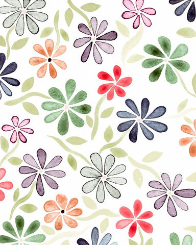 Faded Flowers I White Modern Wood Framed Art Print with Double Matting by Galapon, Nikki