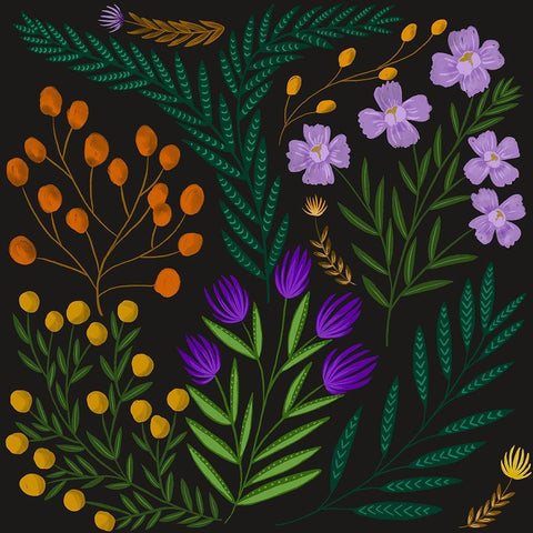 Botanical Play I Black Modern Wood Framed Art Print by Moore, Regina