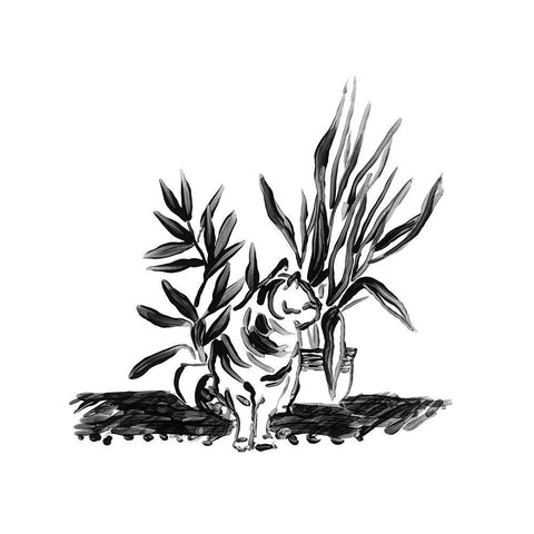 Purrfect House Plants II White Modern Wood Framed Art Print by Vess, June Erica