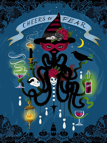 Spooky Cephalopod Chandeliers I White Modern Wood Framed Art Print with Double Matting by Marr, Laura