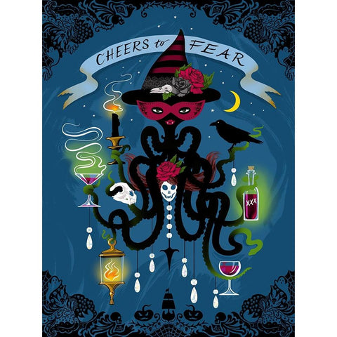 Spooky Cephalopod Chandeliers I Black Modern Wood Framed Art Print by Marr, Laura