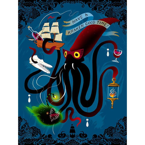 Spooky Cephalopod Chandeliers II Gold Ornate Wood Framed Art Print with Double Matting by Marr, Laura