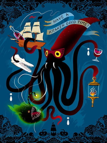 Spooky Cephalopod Chandeliers II White Modern Wood Framed Art Print with Double Matting by Marr, Laura