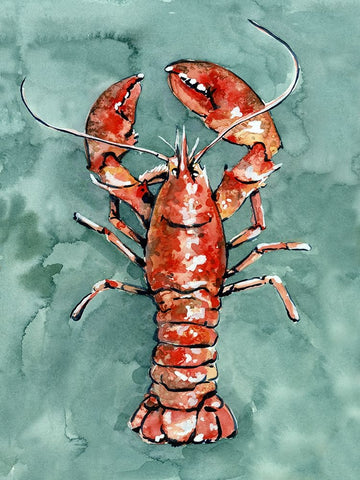Aquatic Lobster I Black Ornate Wood Framed Art Print with Double Matting by Caroline, Emma