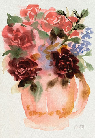 Mauve Bouquet in Teapot I Black Ornate Wood Framed Art Print with Double Matting by Zwara, Ania