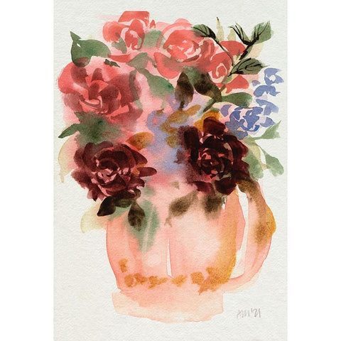 Mauve Bouquet in Teapot I Black Modern Wood Framed Art Print by Zwara, Ania