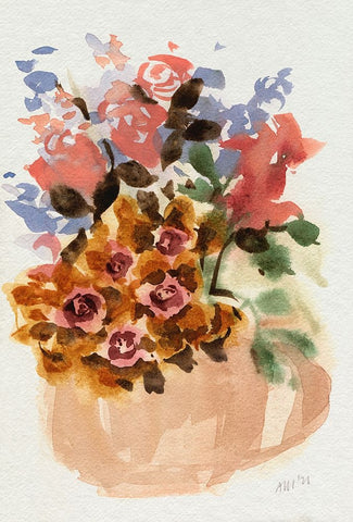 Mauve Bouquet in Teapot II Black Ornate Wood Framed Art Print with Double Matting by Zwara, Ania