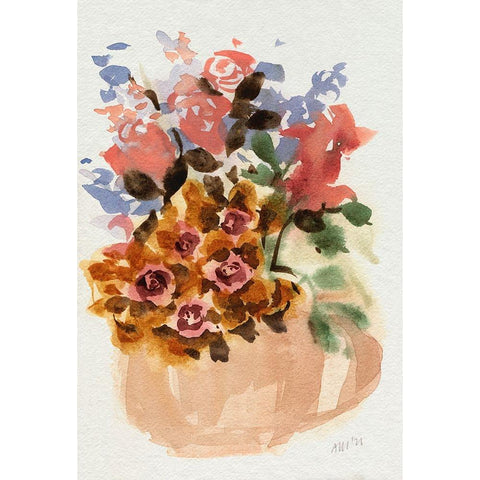 Mauve Bouquet in Teapot II Black Modern Wood Framed Art Print with Double Matting by Zwara, Ania