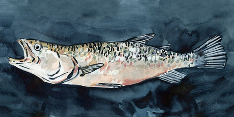 Hungry Fish I Black Ornate Wood Framed Art Print with Double Matting by Caroline, Emma