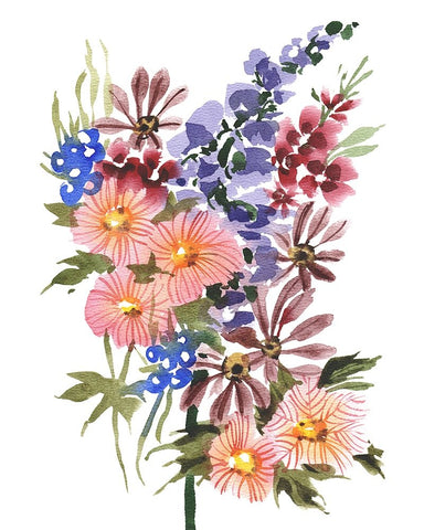 Garden Bouquets III White Modern Wood Framed Art Print with Double Matting by Zwara, Ania