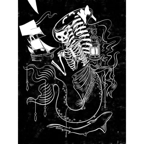 Pirate Mermaids I White Modern Wood Framed Art Print by Marr, Laura
