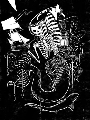 Pirate Mermaids I Black Ornate Wood Framed Art Print with Double Matting by Marr, Laura