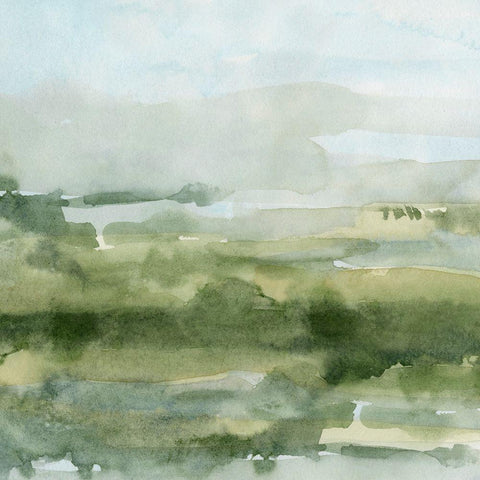 Soft Sage Landscape I Gold Ornate Wood Framed Art Print with Double Matting by Caroline, Emma