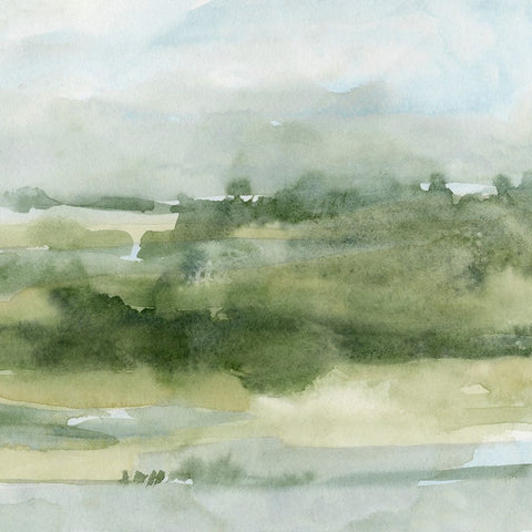 Soft Sage Landscape II White Modern Wood Framed Art Print with Double Matting by Caroline, Emma