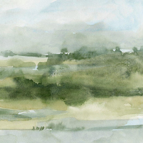 Soft Sage Landscape II Black Modern Wood Framed Art Print with Double Matting by Caroline, Emma