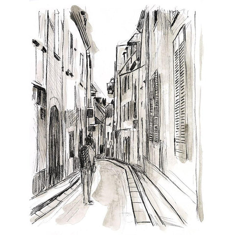 Europe Street Sketches IV White Modern Wood Framed Art Print by Vess, June Erica