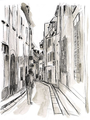 Europe Street Sketches IV White Modern Wood Framed Art Print with Double Matting by Vess, June Erica