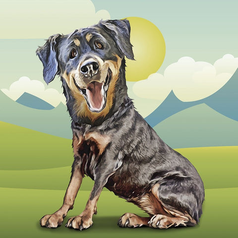 Happy Rottie Black Ornate Wood Framed Art Print with Double Matting by Curinga, Kim