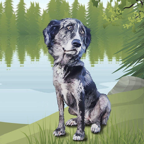 Pensive Puppy Black Modern Wood Framed Art Print by Curinga, Kim