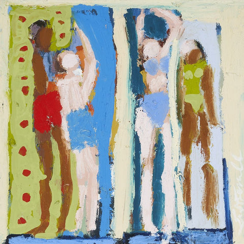 Beach Sunbathers V White Modern Wood Framed Art Print with Double Matting by Ferrell, Erin McGee